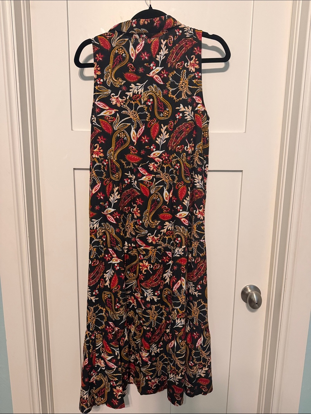 Margaux Riviera Black Paisley Tiered Floral Maxi Dress with Red & Gold Motifs - Picture 5 of 9